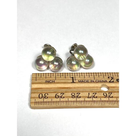 Screw Back Earrings Glass AB Beads Cluster Silver Tone Vintage Estate - Picture 3 of 14